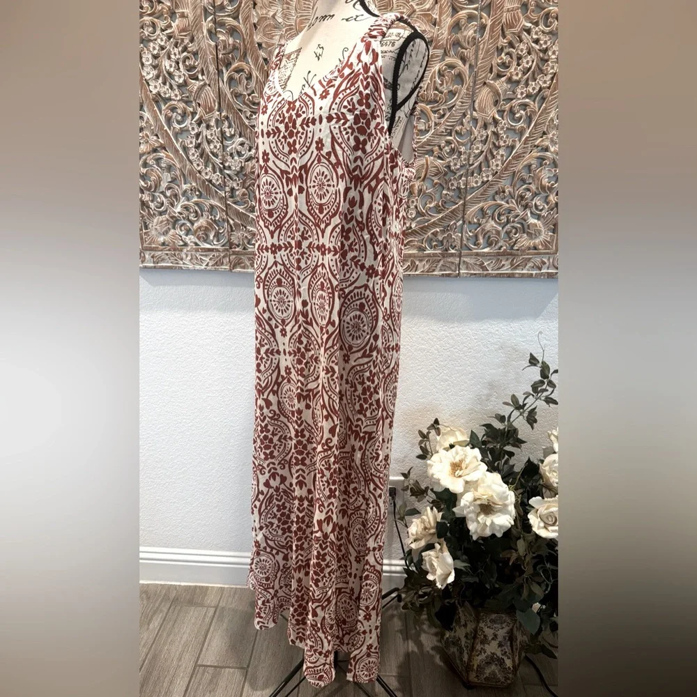 Ivy Street Bold Rust Color Medallion Print Oversized Maxi Boho Chic Dress - Picture 4 of 13